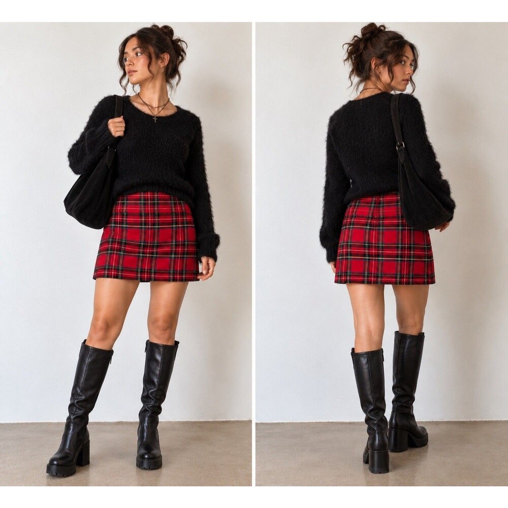 J. Crew Wool Blend Plaid Mini Skirt Women’s 10 Red Tartan Y2K Academia Preppy
